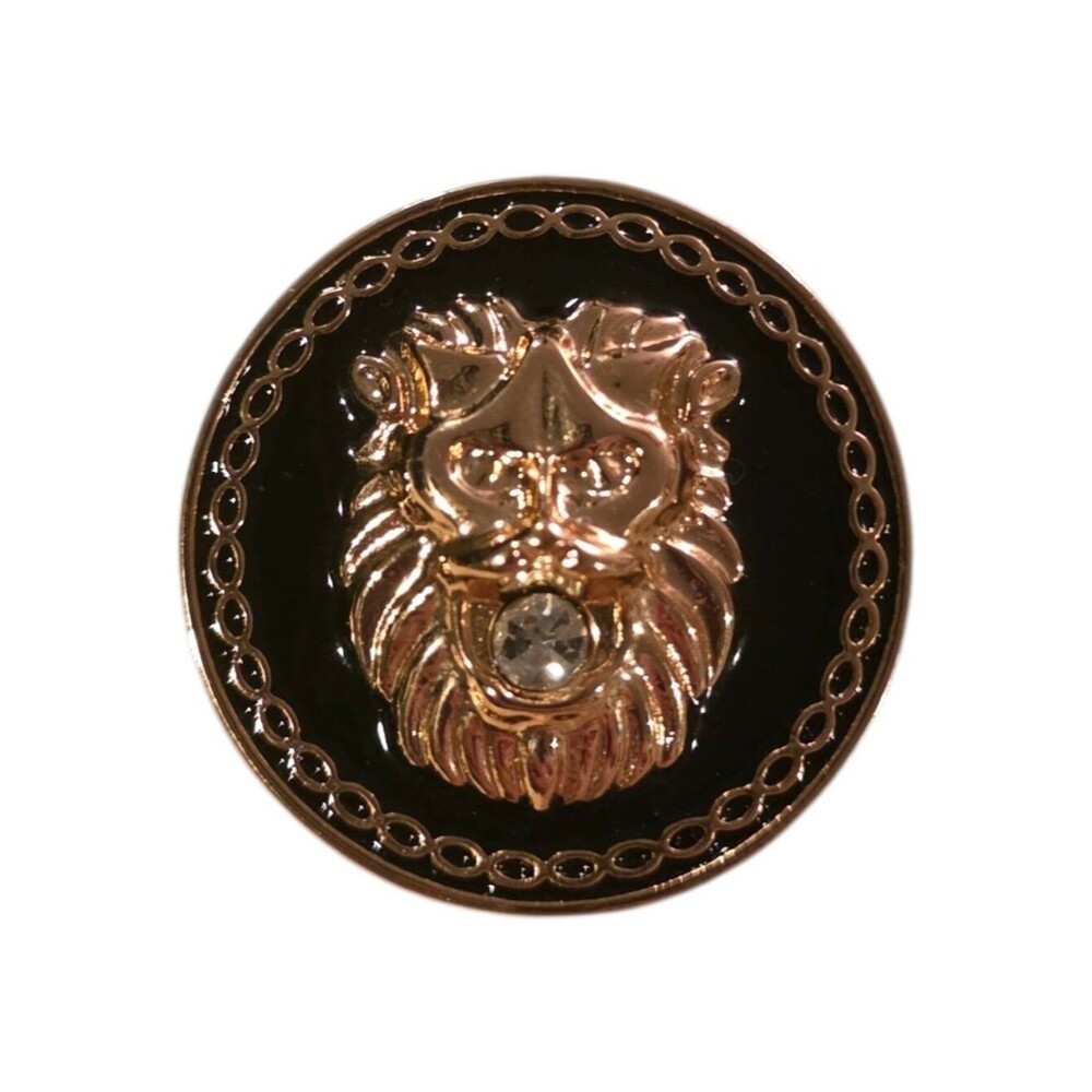 Aldo Gold Tone Lion Head Brooch Pin Black Enamel Rhinestone Statement NWOT